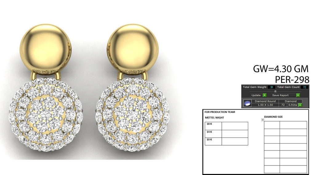 Latest Arrival Trendy Women's Diamond Earrings with Gold Metal Round Shape Perfect Gift for Sale
