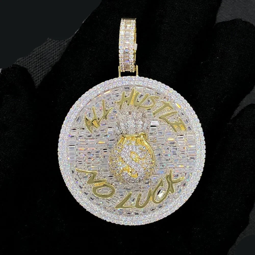 18K Gold Plated Micro Pave Cubic Zirconia CZ Plug Shape Pendant Hip Hop Style Yellow Gold Necklace for Engagement Wedding Party