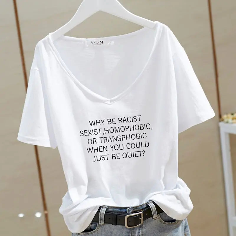 T Shirt Women 2026 New V-neck Loose Top Slub Cotton Letters Wild Short-sleeved Bottoming Shirts Female T Shirt Ins Tide Sexy Top
