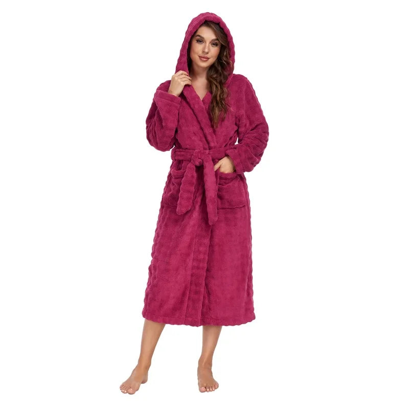 Free Shipping Elegant Flannel Bride Bath Robe Long Kimono Style Nightgown Red Plush Bath Robe