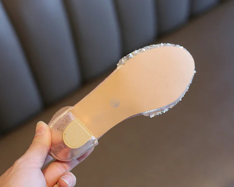 Girls High Heels for Kids Party Wedding Evening Dress Shoes 2026 Fashion Crystal Summer Princess Stockings Girl Sandals E02165