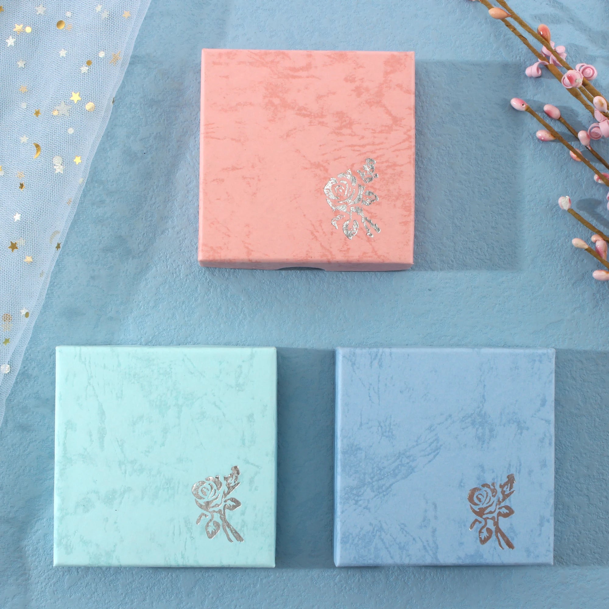 Square Rose Printed Jewelry Packaging Box Bracelet Necklace Storage Case Cardboard Gift Box Jewelry Organizer Case
