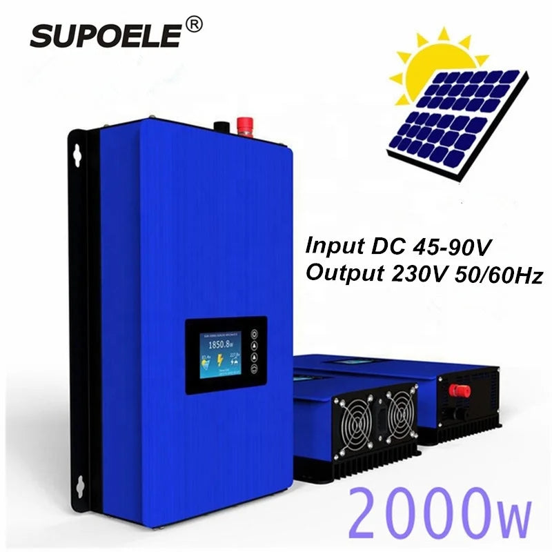 SUPOWER LCD Display 2000W Solar Grid Tie Inverter with Limiter Sensor 10M AC 220V/230V 50/60Hz 50-90V MPPT 2-Year Warranty