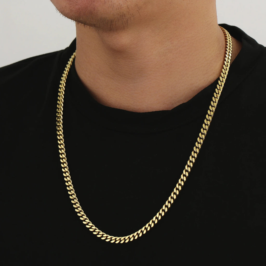 Free Shipping USA 14k Gold Plated Stainless Steel 5mm Miami Cuban Link Chain Women Waterproof Jewelry Wholesale Mens Necklace