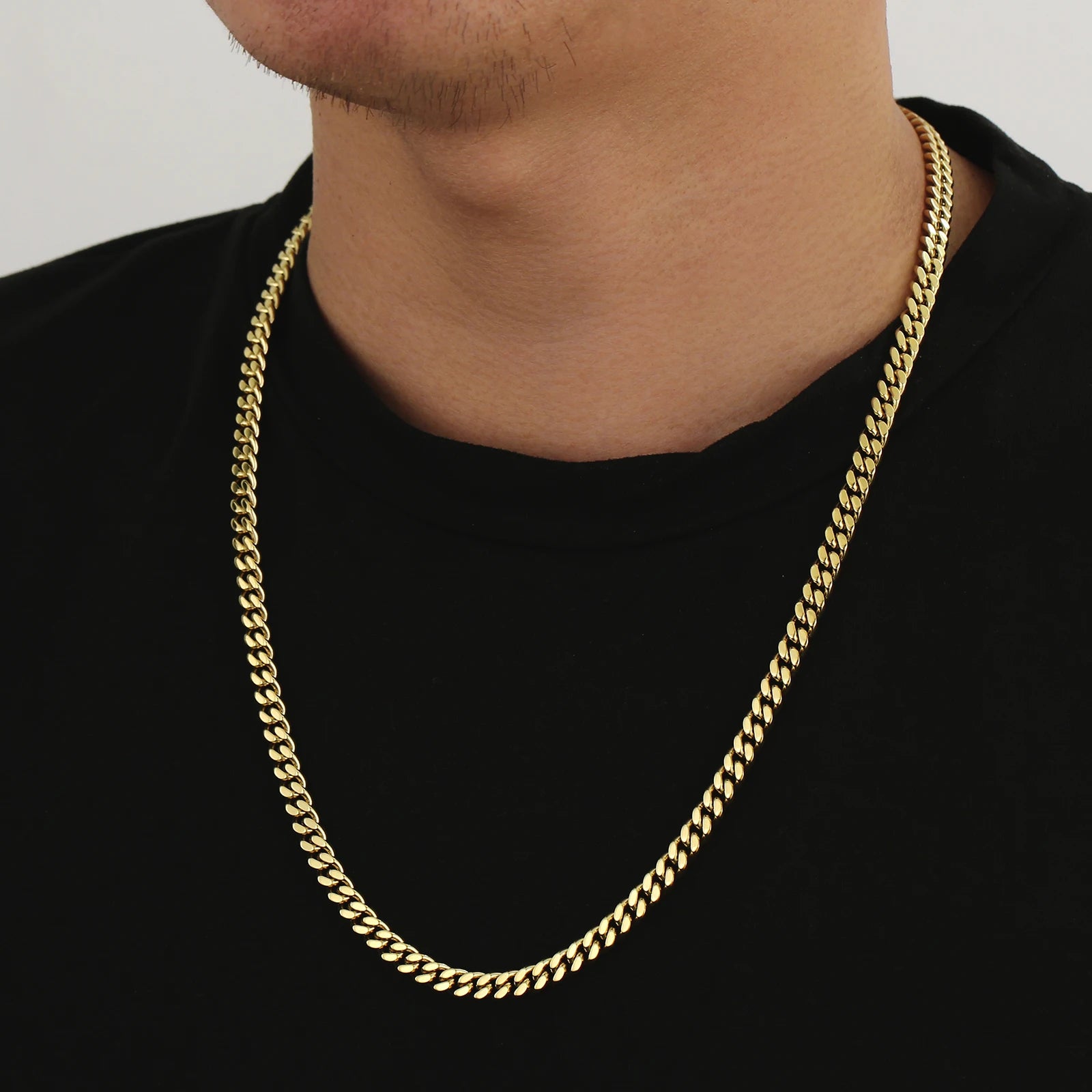 Free Shipping USA 14k Gold Plated Stainless Steel 5mm Miami Cuban Link Chain Women Waterproof Jewelry Wholesale Mens Necklace