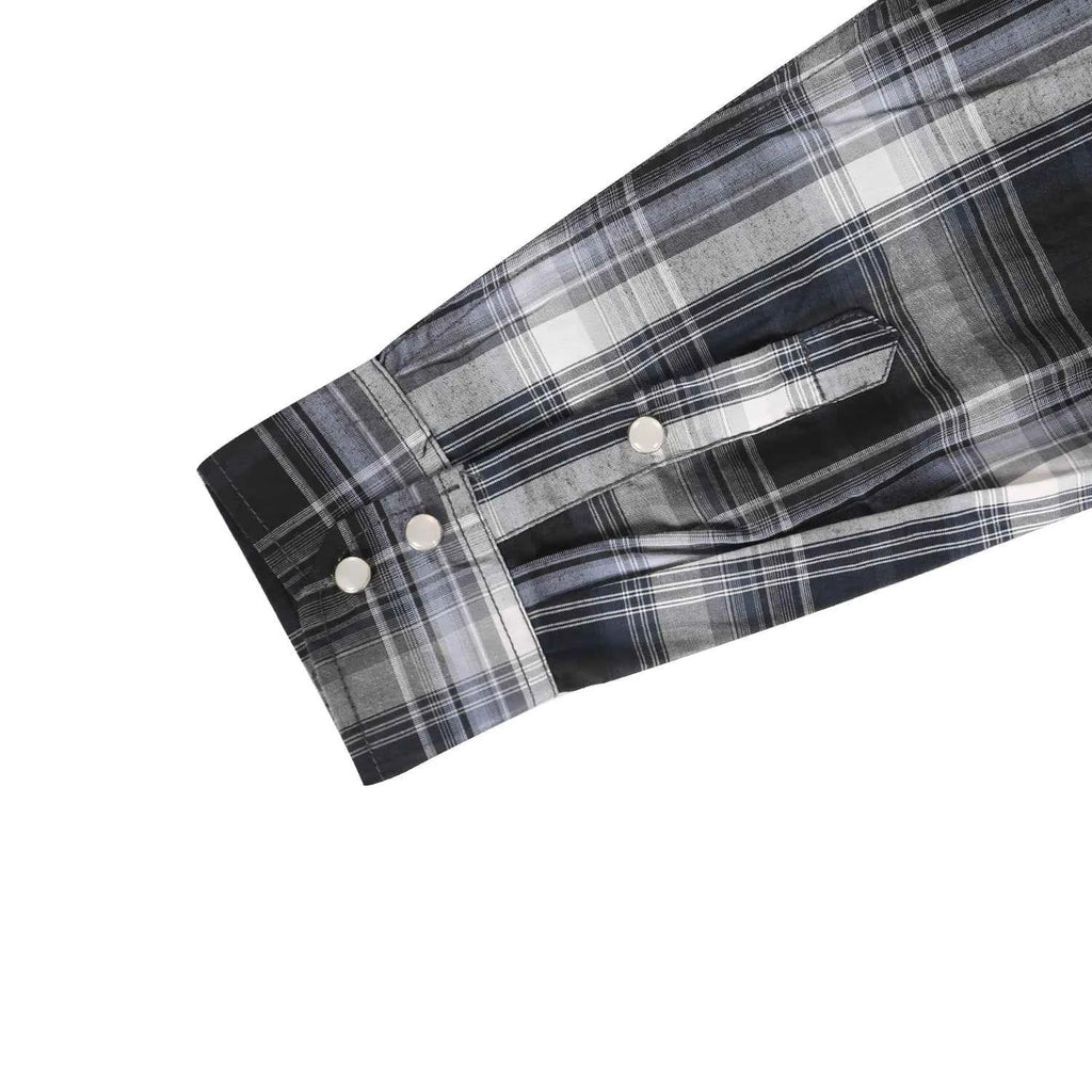 Men's Western Pearl Snap Button up Casual Cowboy Long Sleeve Two Pockets Work Plaid Shirts