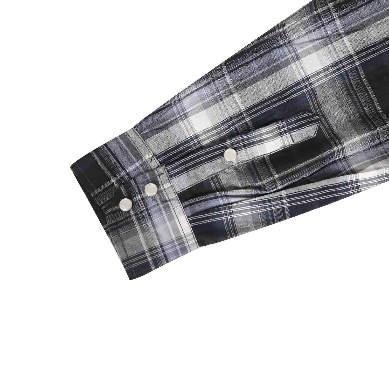 Men's Western Pearl Snap Button up Casual Cowboy Long Sleeve Two Pockets Work Plaid Shirts