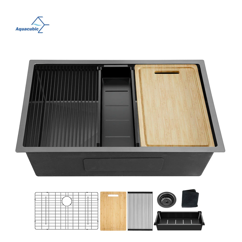USA Free Shipping 32 Inch Workstation Gunmetal Black Stainless Steel Undermount Kitchen Sink Single Bowl