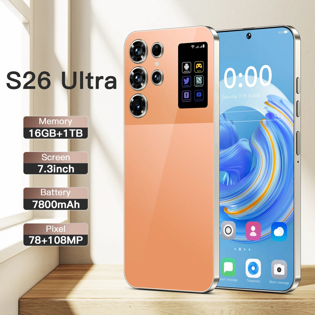 Original S26 Ultra 7.3 Inch Smartphone 16GB+1TB Unlocked Dual Card 5G Android 14 Decacore HD Dual SIM Mobile Phone for Gaming