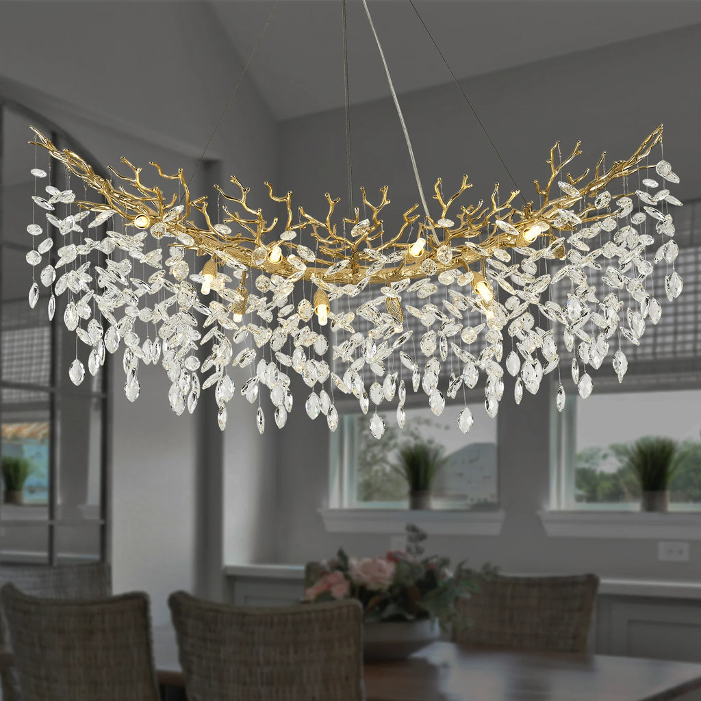 Modern Chandeliers for Dining Room Black Round Tree Branch Crystal Chandelier Adjustable Antique Vintage for Living Room Light