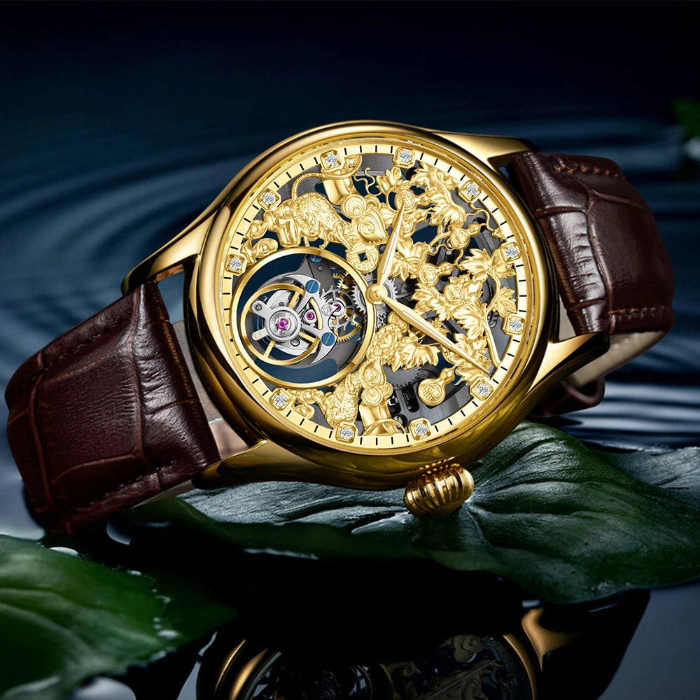 Montre Homme Luxury Design Men Mechanical Watch Original Brand Aesop 7071G Skeleton Tourbillon Watches