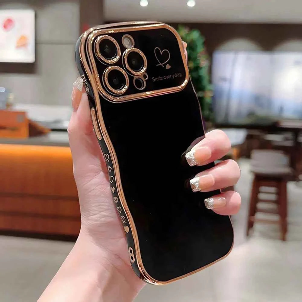 Luxury Electroplate Love Heart Silicone Wavy Phone Case for iPhone 16pro Mobile Phone Cases 17