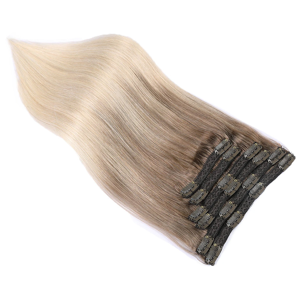 Real Virgin Remy Double Weft Balayage Human Hair Clip Ins Hair Extension