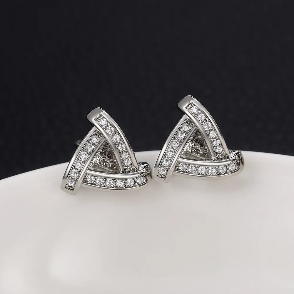 Oofl Lunneavn Wend White Gold Stud Earrings Geometric Crystal Rhinestone Minimalist Everyday Wear Rhodium Plated Unisex