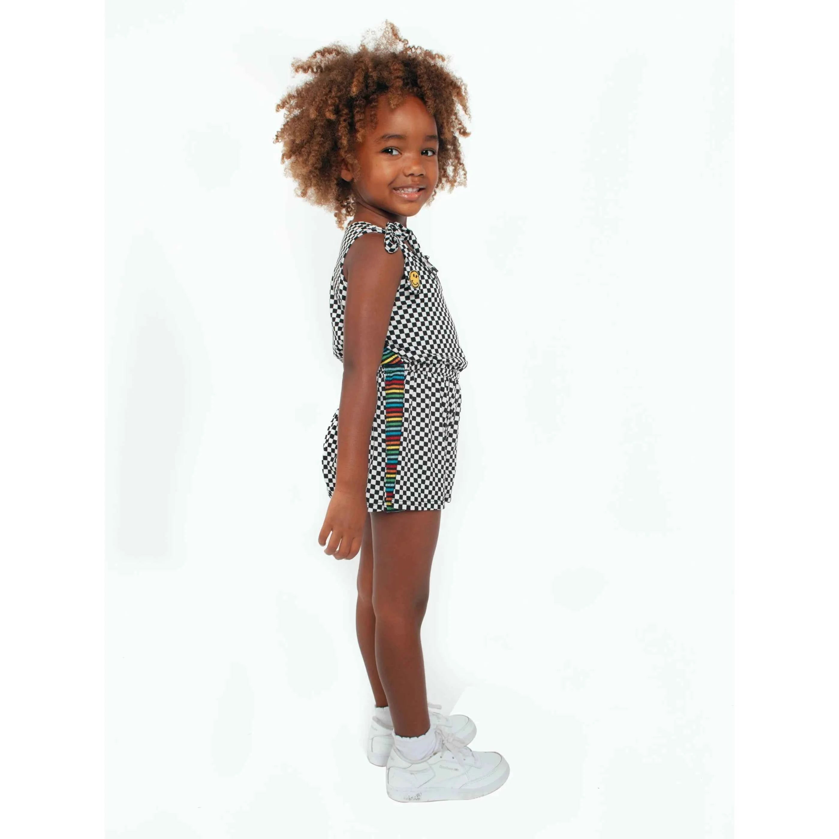Infant Boy TD Checker Romper with Side Stripes and Patches 18 Months Organic Cotton ODM Clothes Sets