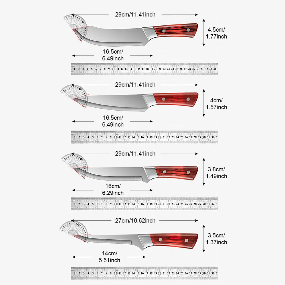 4pcs Hand Forged Butcher Knife Set-Kiritsuke Knives,Meat Cleaver Knife,Boning Knives,Butcher Knives 5Cr15MoV Steel Chef Knife
