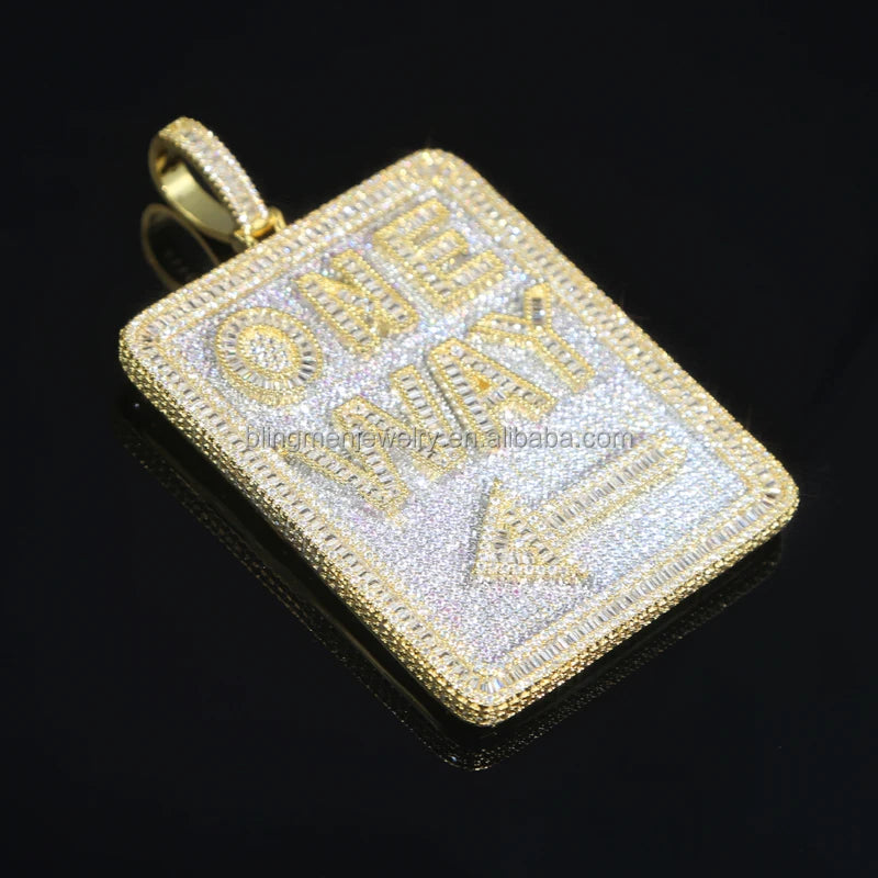 18K Gold Plated Micro Pave Cubic Zirconia CZ Plug Shape Pendant Hip Hop Style Yellow Gold Necklace for Engagement Wedding Party