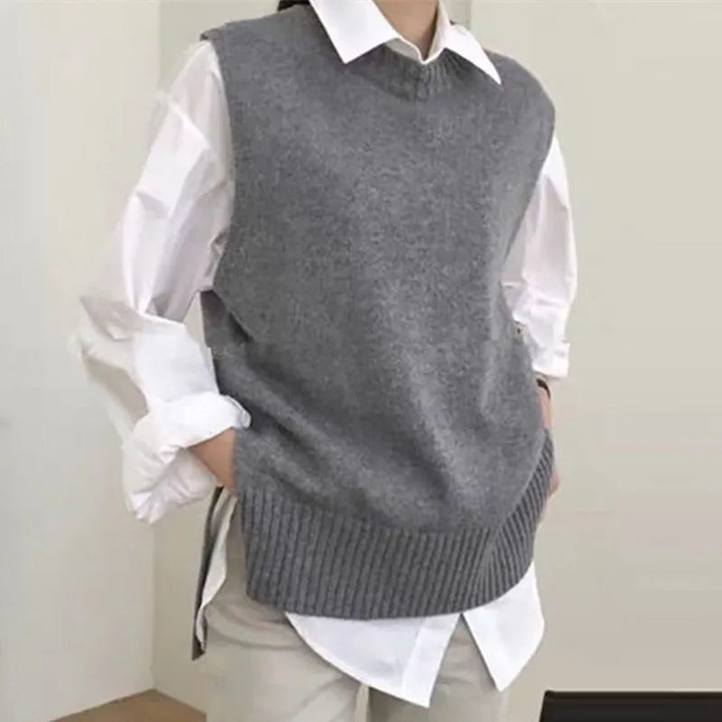 Women Oversized Loose Vest Female Knitted Sweater Women Jumper Ladies O-Neck Pullovers Waistcoat Pull Femme Female Outerwear