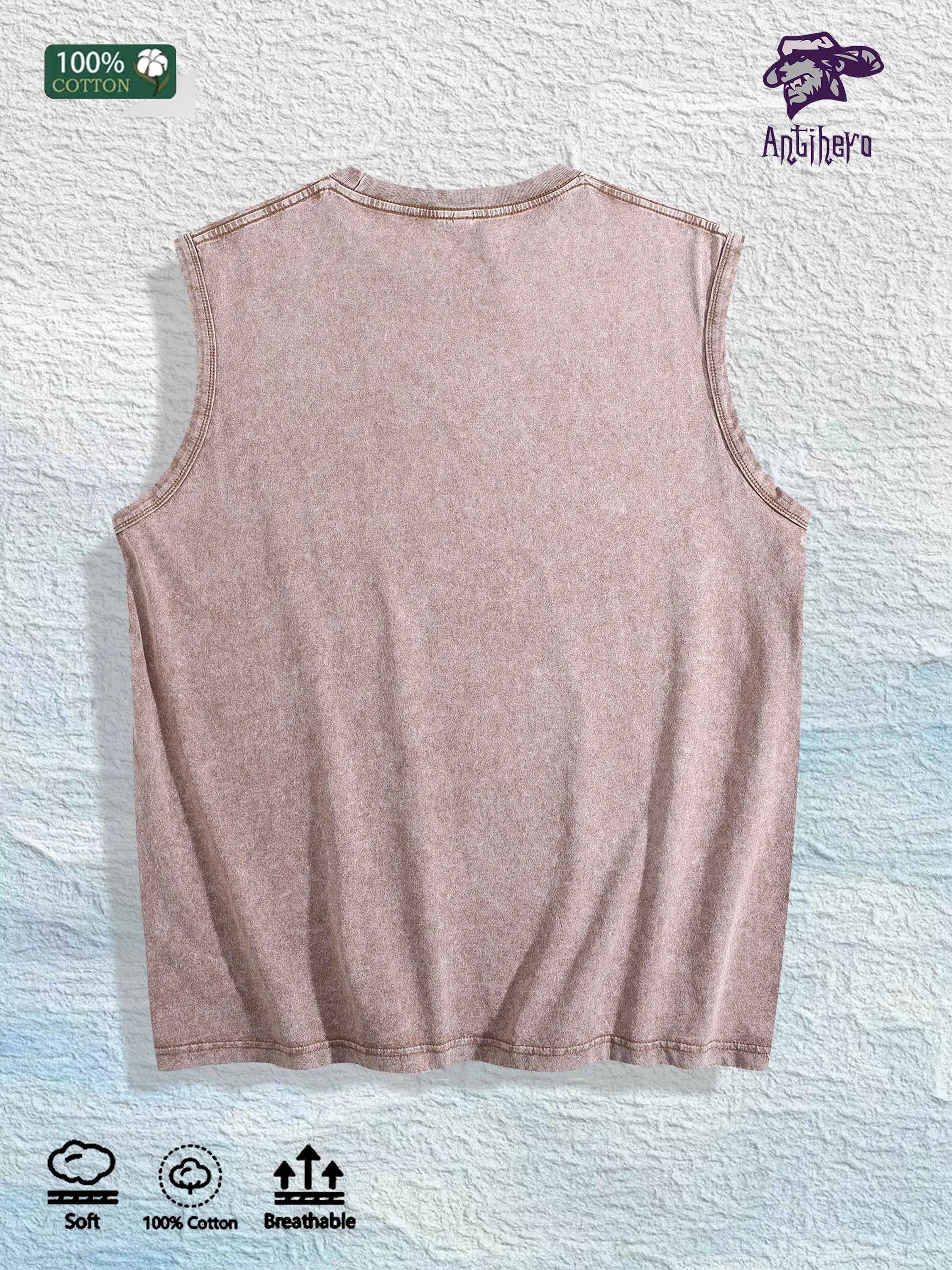 I Hate Mornings Cartoon Graphic Washed Vest US Warehouse 3 Colors Cotton Tank