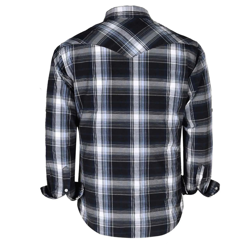 Men's Western Pearl Snap Button up Casual Cowboy Long Sleeve Two Pockets Work Plaid Shirts