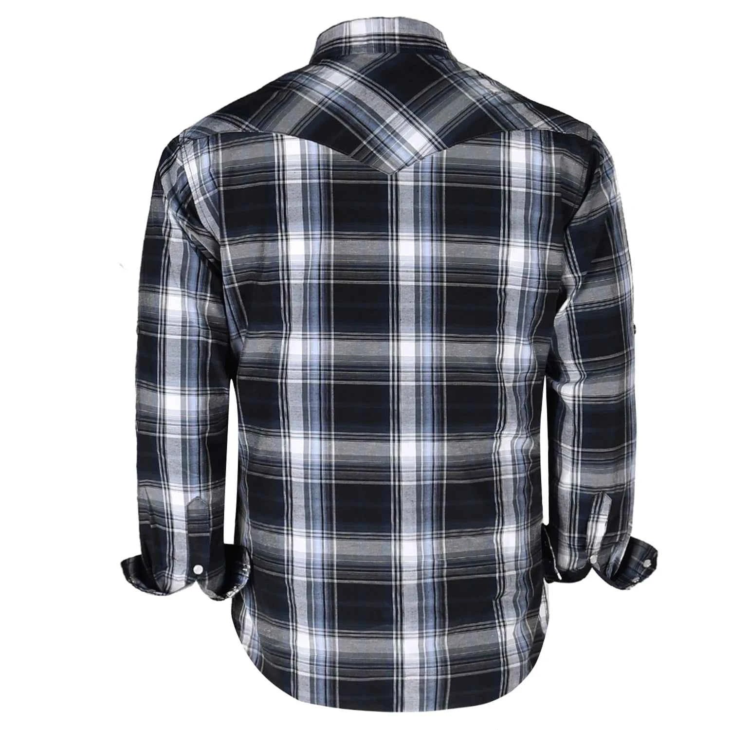 Men's Western Pearl Snap Button up Casual Cowboy Long Sleeve Two Pockets Work Plaid Shirts