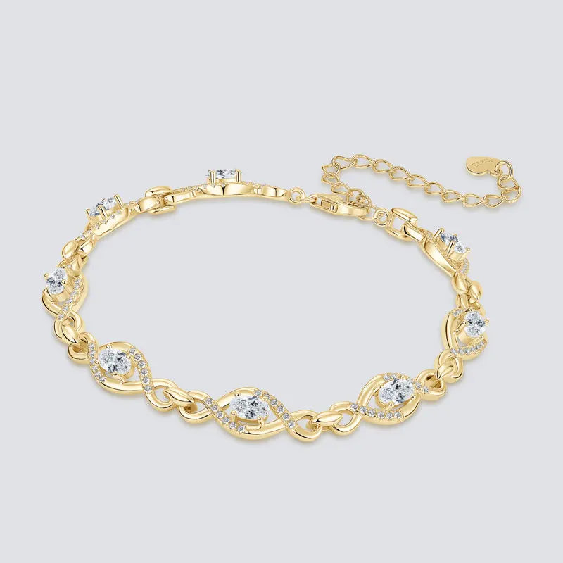 Free Shipping Moissanite Jewelry 925 Silver 3x5mm (0.3ct*8pcs) Fashionable Infinite Link Bracelet for Women Moissanite Bracelets