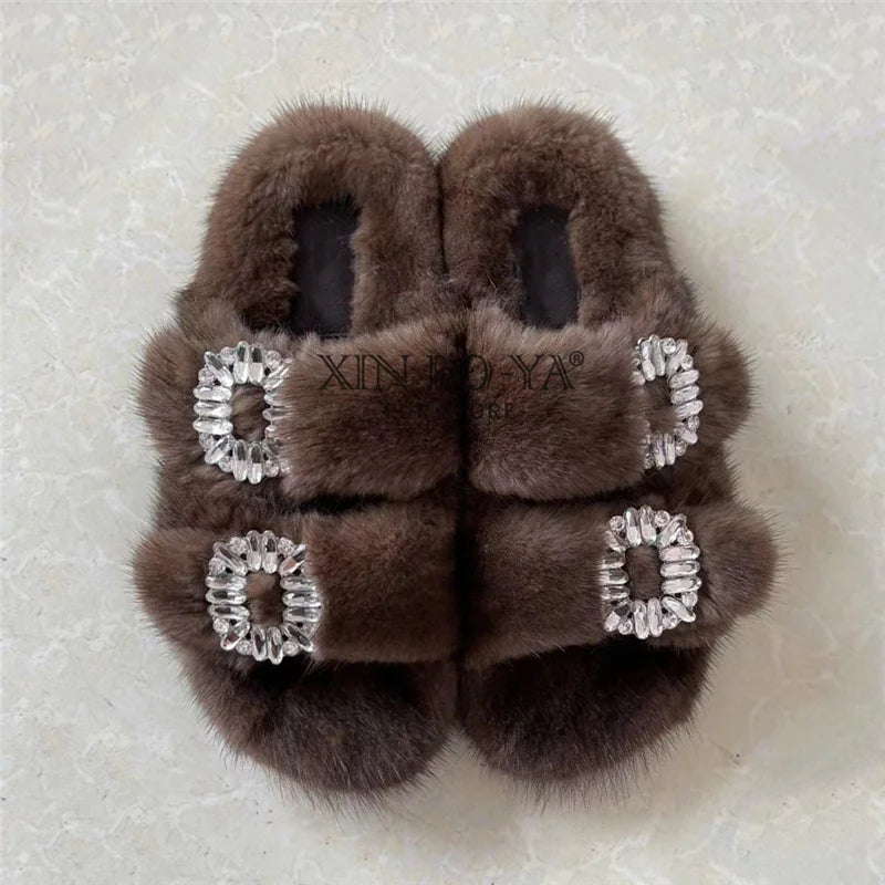 Wholesale Fur Slipper  Women Slides 2024 Women's Shoes Real Mink Fur Slipper  Flats Fashion Fur Slippers