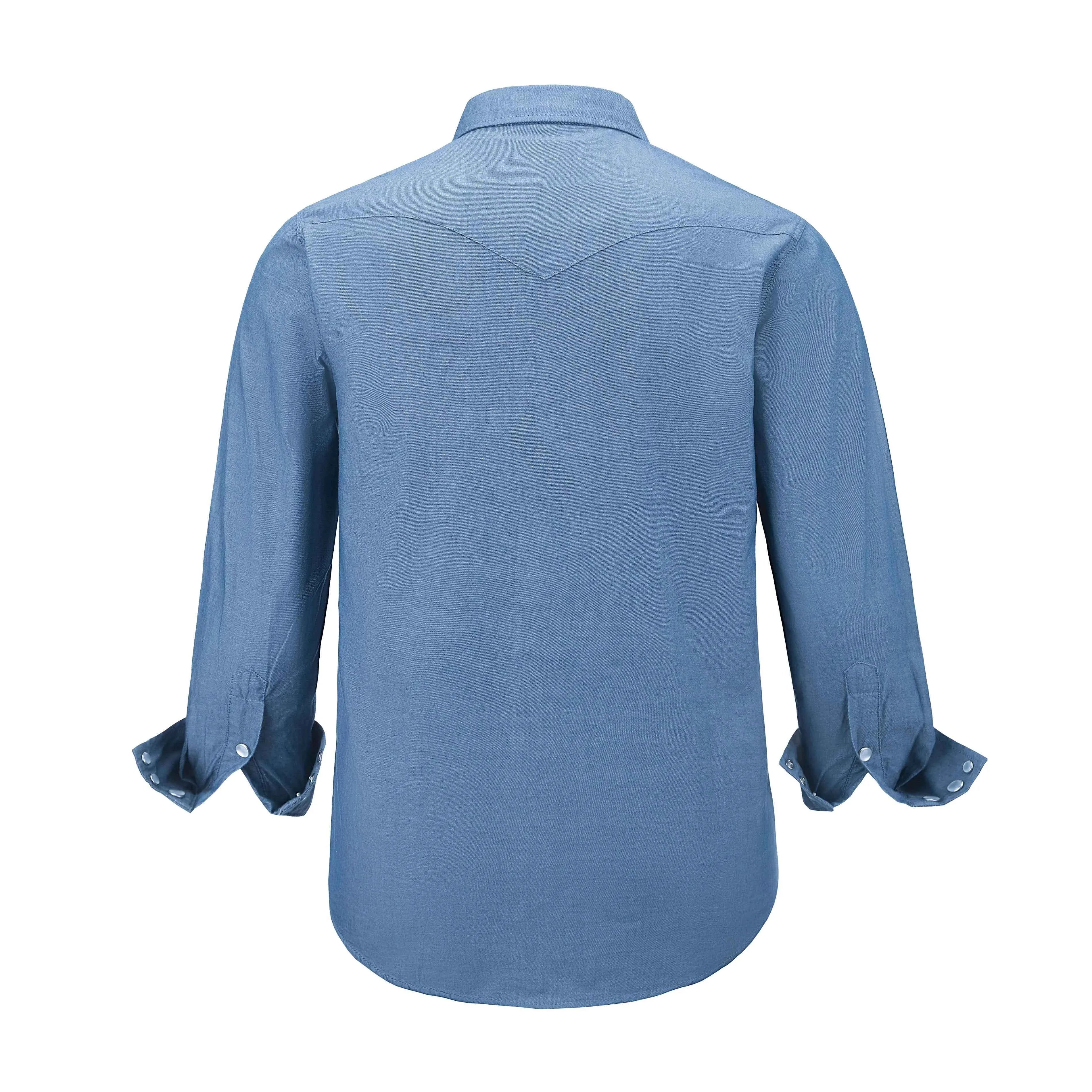 Mens Denim Western Cowboy Causal Pearl Snap Button up Long Sleeve Regular Fit Shirts