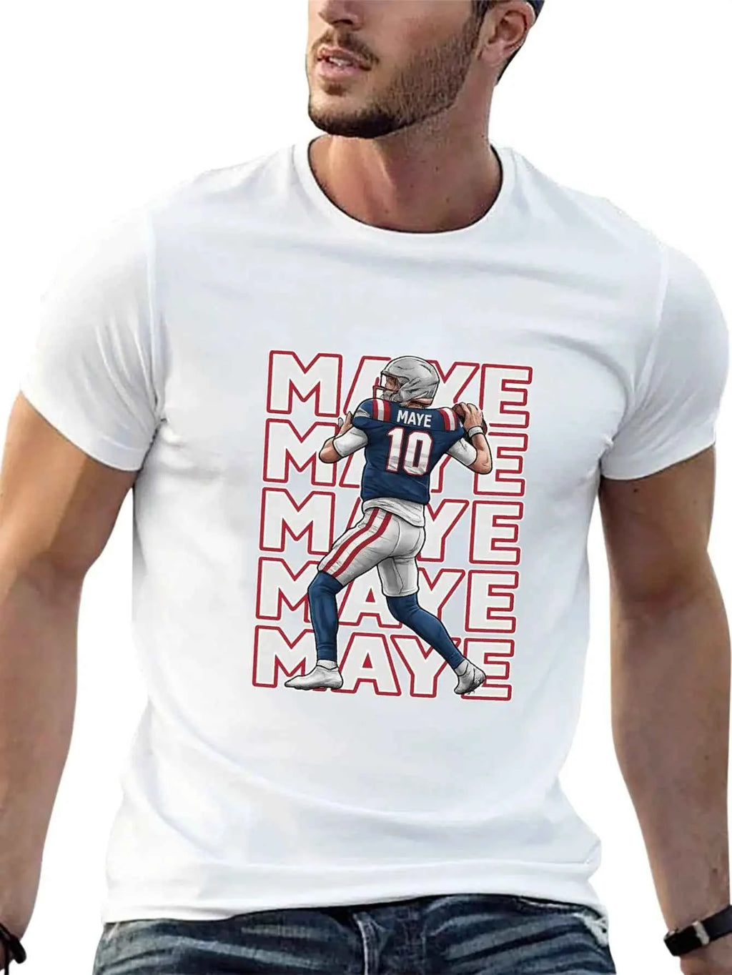 USA In-Stock New England Team Culture Shirt MAYE #10 Jersey T-Shirt Men's Casual Crew Neck T-Shirts 100% Cotton 180g Stretch Top