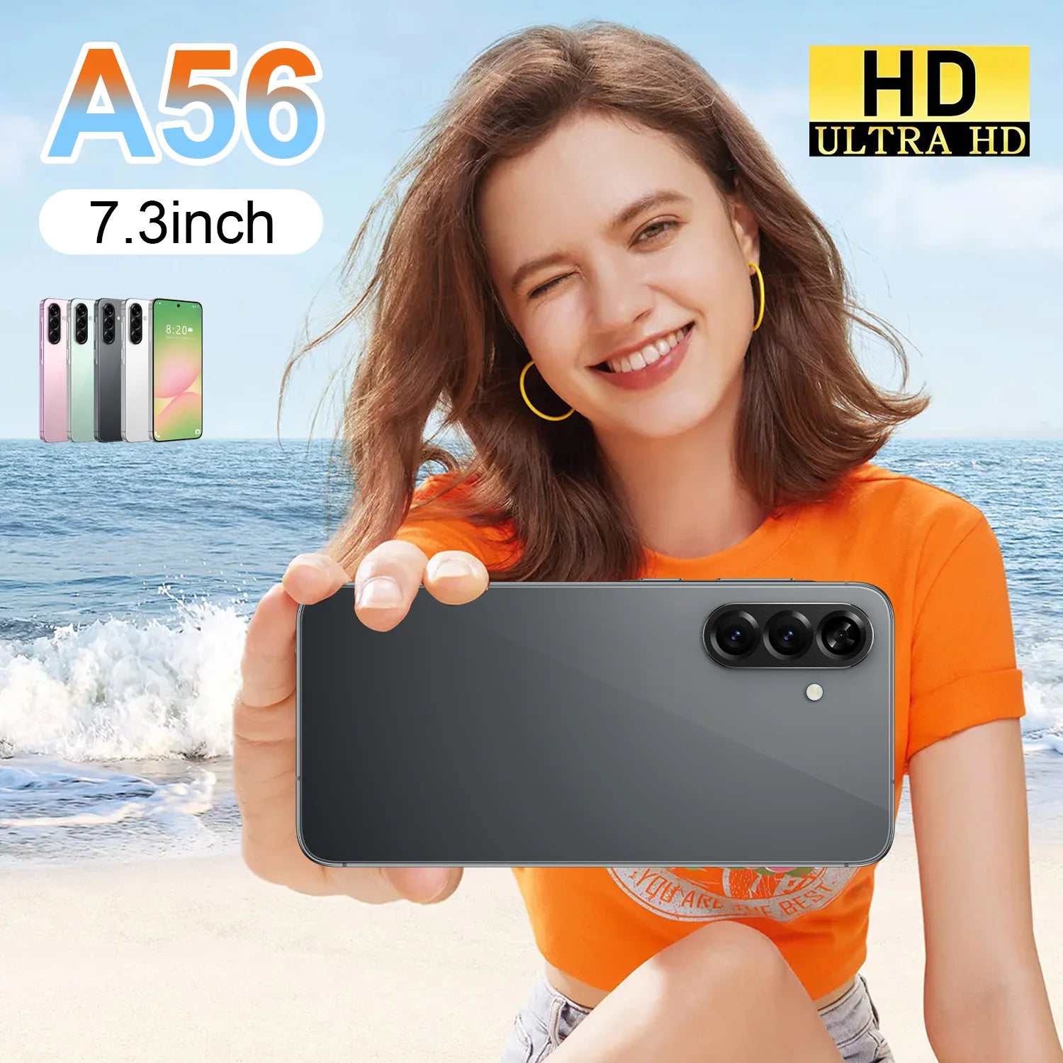 Brand New A56 5G Smartphone 7.3 Inch Face Unlock 16GB+1TB Android 14 72+108MP HD Camera Dual Card Shockproof CDMA Gaming Phone