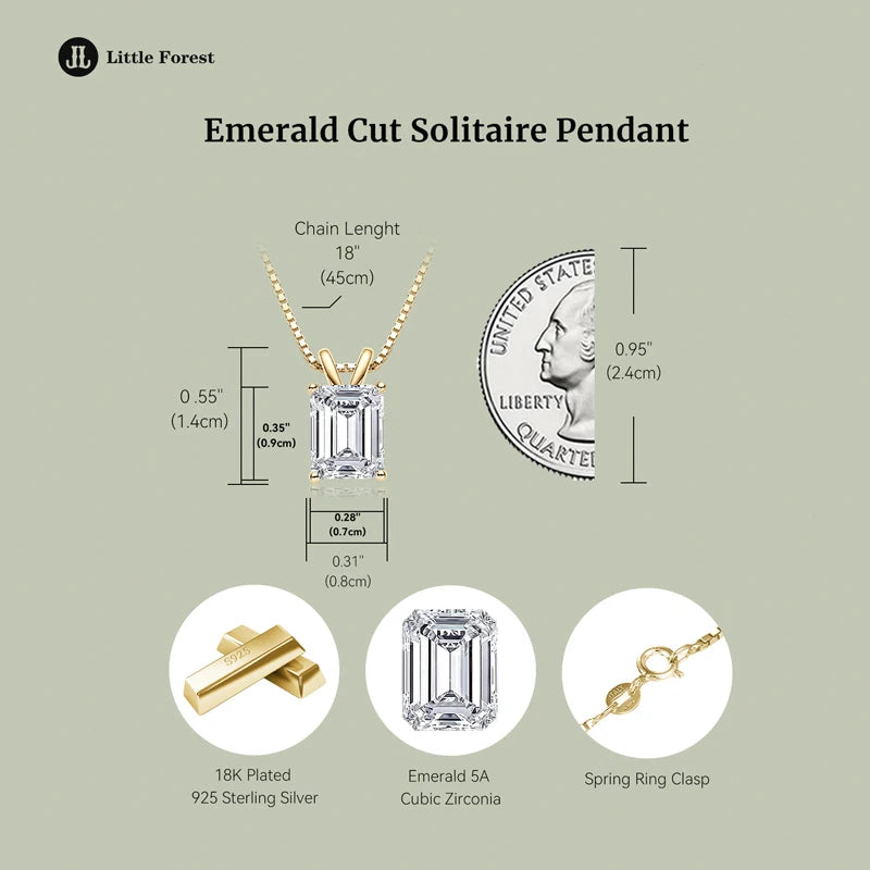 Free Shipping 925 Silver 7*9mm 2.5ct Emerald Pendant Necklace with Link Chain-Trendy Wedding Engagement Gift Jewelry for Women