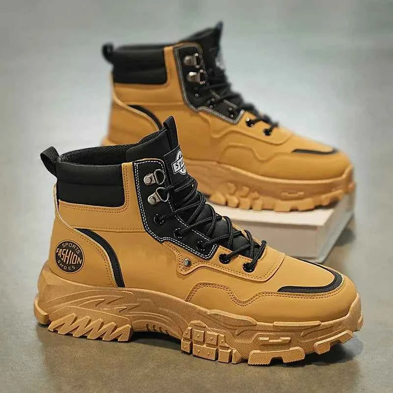 Boots Men's New High Top British Style Black Workwear Motorcycle Casual Leather Shoes Men's Leather Boots