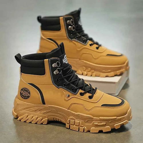Boots Men's New High Top British Style Black Workwear Motorcycle Casual Leather Shoes Men's Leather Boots