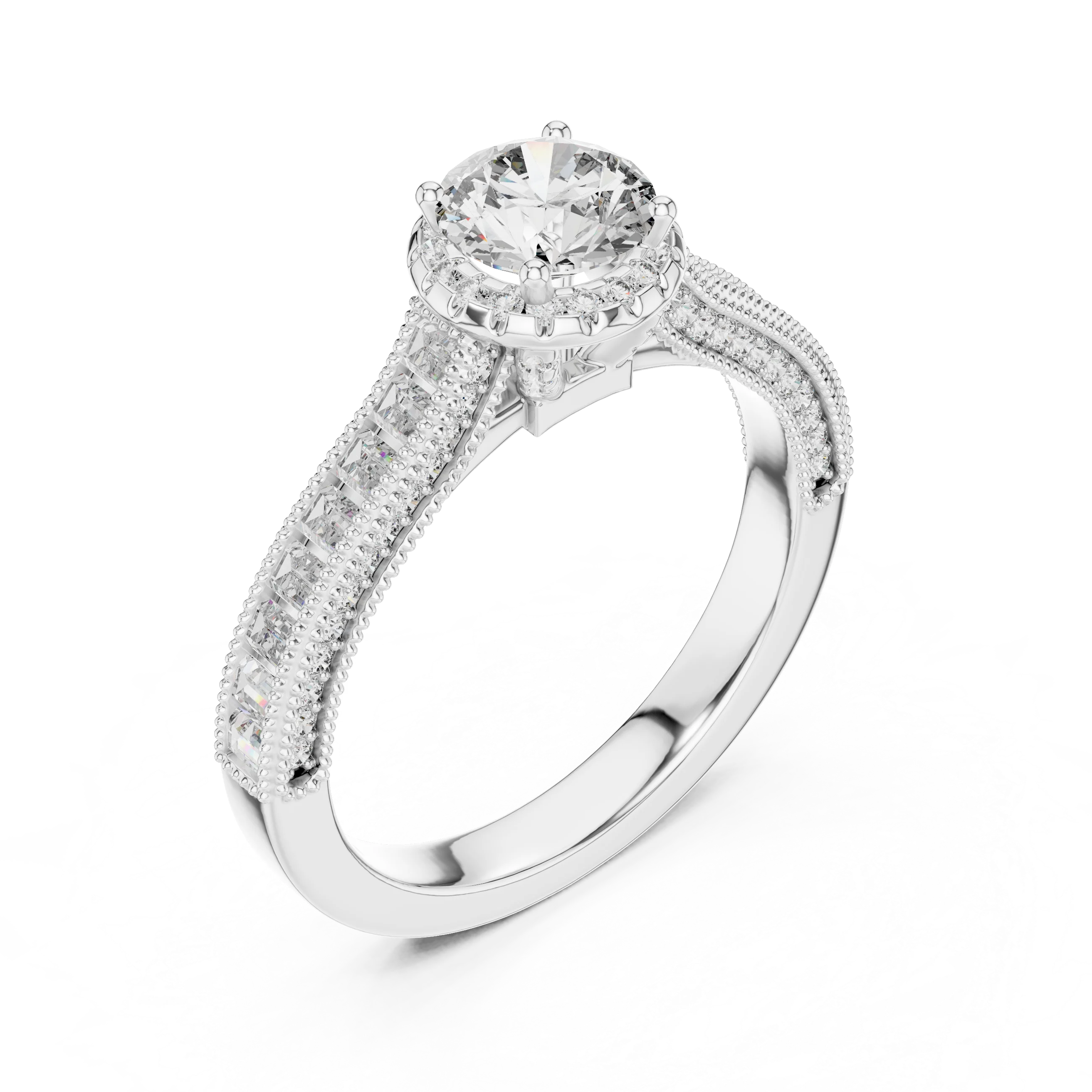 Trendy Fancy Round and Baguette Diamond Ring IGI Certified Lab Grown Stones Perfect for Engagement Wedding Luxury Gifts