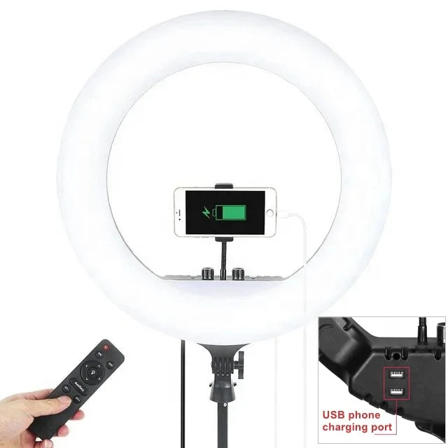 Barber Shop Ceiling Lights 21 Inches Ring Lamp with Wall Mount Phone Holder Remote Control