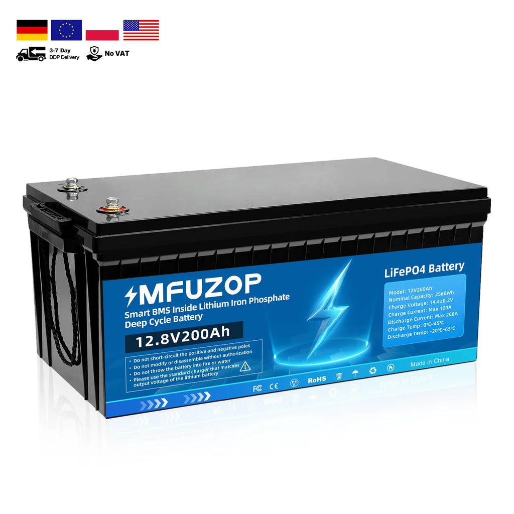 Free Shipping Free Tax EU Stock Deep Cycle 12V 24V 100Ah 120Ah 200Ah Lithium Iron Battery Lifepo4 Battery with Energy System