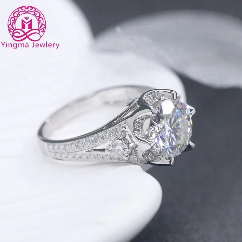 Free Shipping Fine Jewelry Two Carat Moissanite Diamond 14k Real Solid White Gold Rings for Women