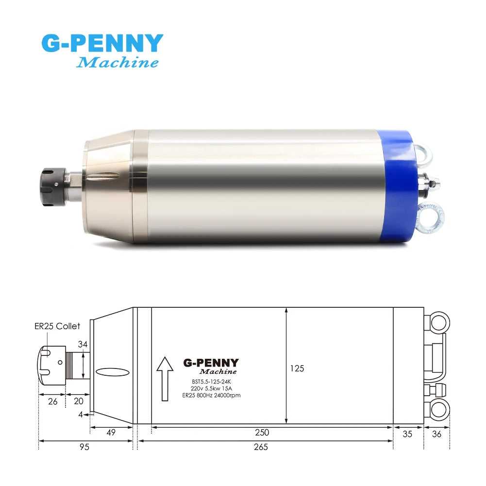 G-Penny 5.5KW ER25 220v/380v Metal Working Water Cooled Spindle Motor,inverter,bracket,water Pump, Spindle Motor Kit