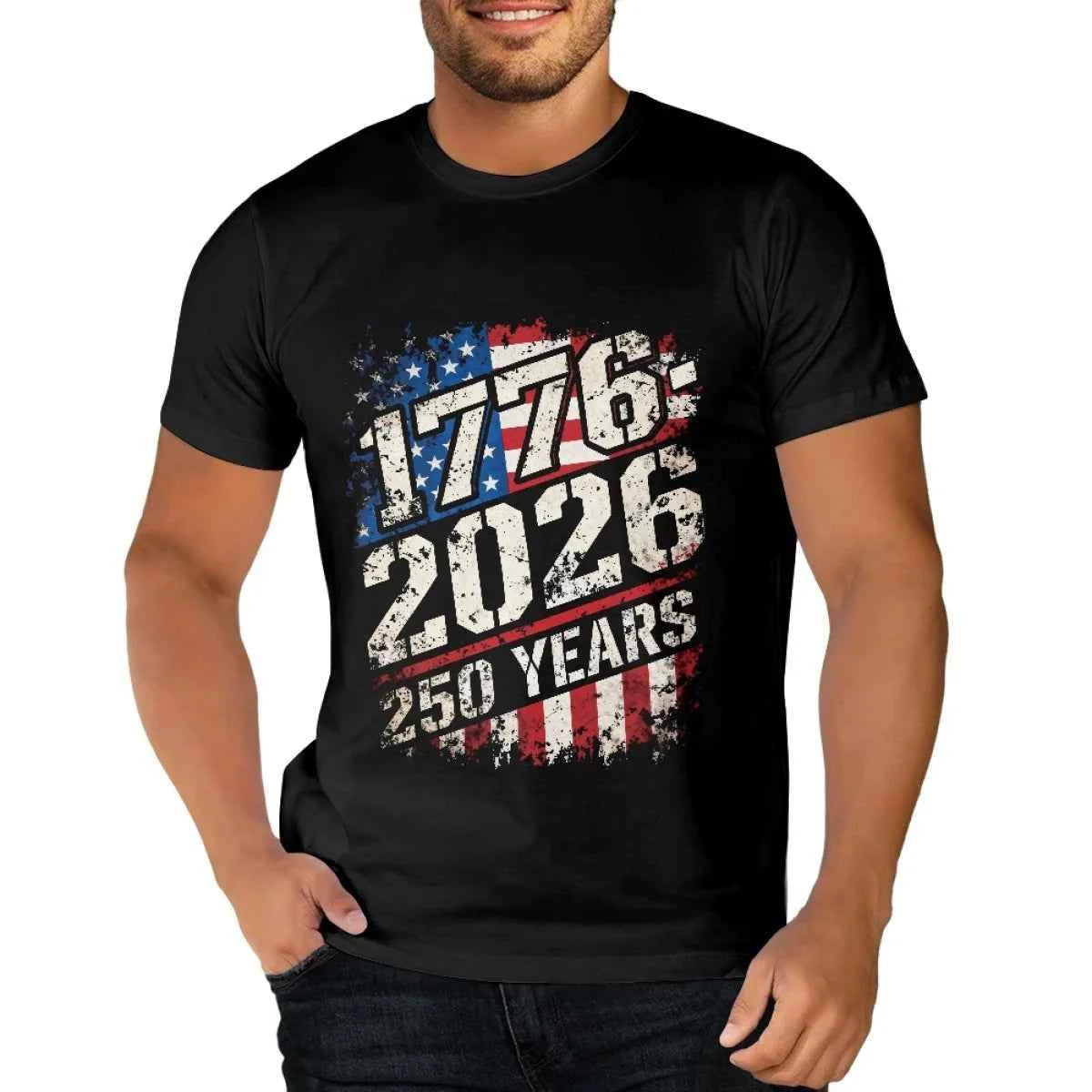 1776-2026 American Independence Day Celebration T-shirt 250-year-old Classic Pure Cotton Men's T-shirt in Stock Short Sleeve