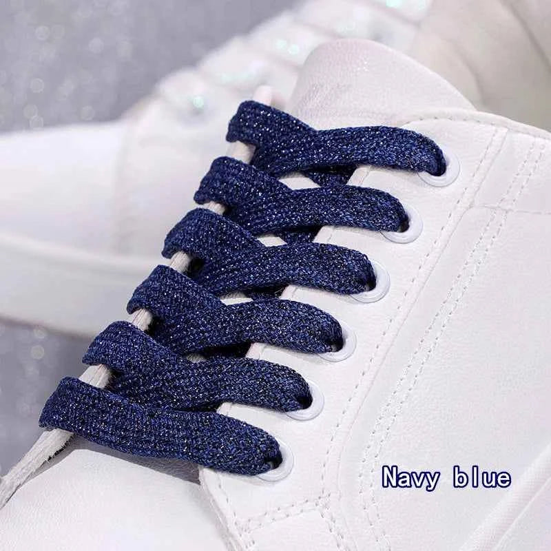 NEW Fashion Glitter Shoelaces Colorful Flat Shoe laces for Athletic Running Sneakers Shoes Boot 1CM Width Shoelace Strings 1Pair