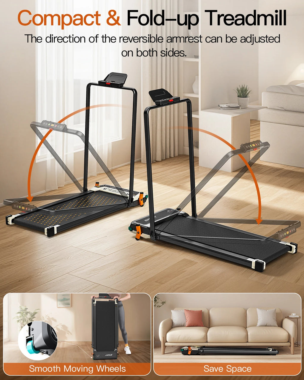 2 in 1 Double Side Used Portable Foldable Walking Pad LED Display Quiet Motor Home Use with Massage Function and Running