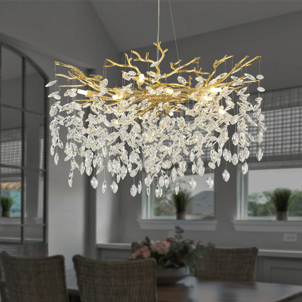 Modern Chandeliers for Dining Room Black Round Tree Branch Crystal Chandelier Adjustable Antique Vintage for Living Room Light