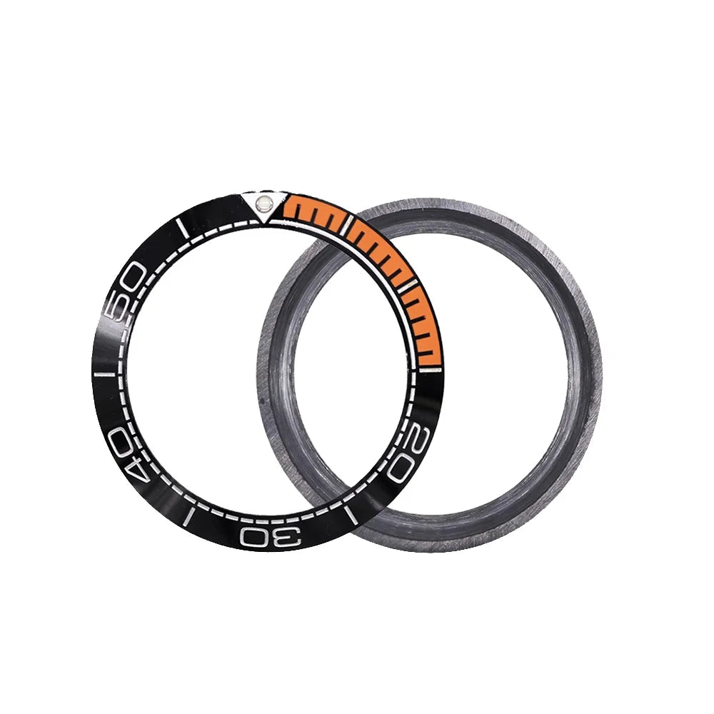Rolamy Bezel for 600M Collection B600E 41.5mm Ceramic Watch Parts in Black Orange Silver