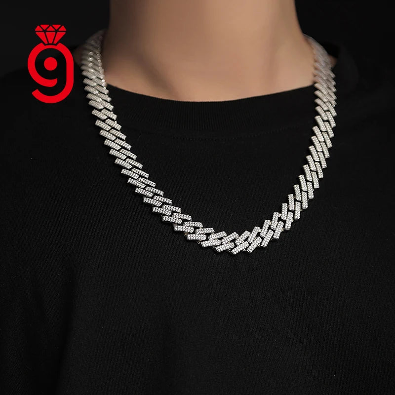 Full Pave Moissanite Cuban Link Necklace S925 Silver for Mens Hip Hop Street Outfit  Necklace