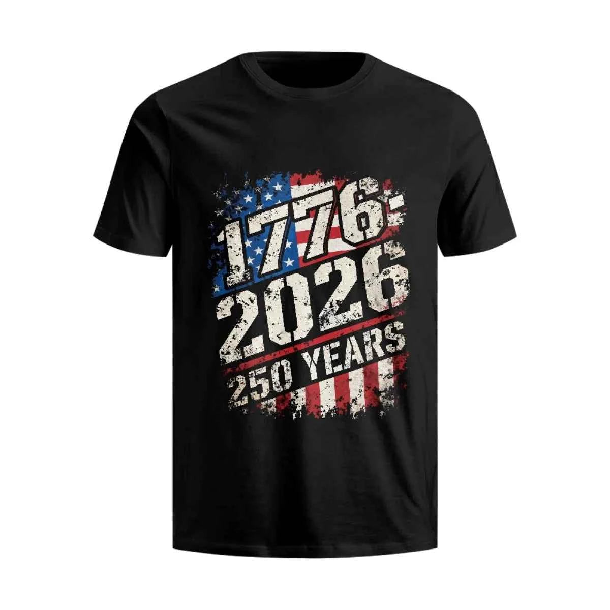 1776-2026 American Independence Day Celebration T-shirt 250-year-old Classic Pure Cotton Men's T-shirt in Stock Short Sleeve