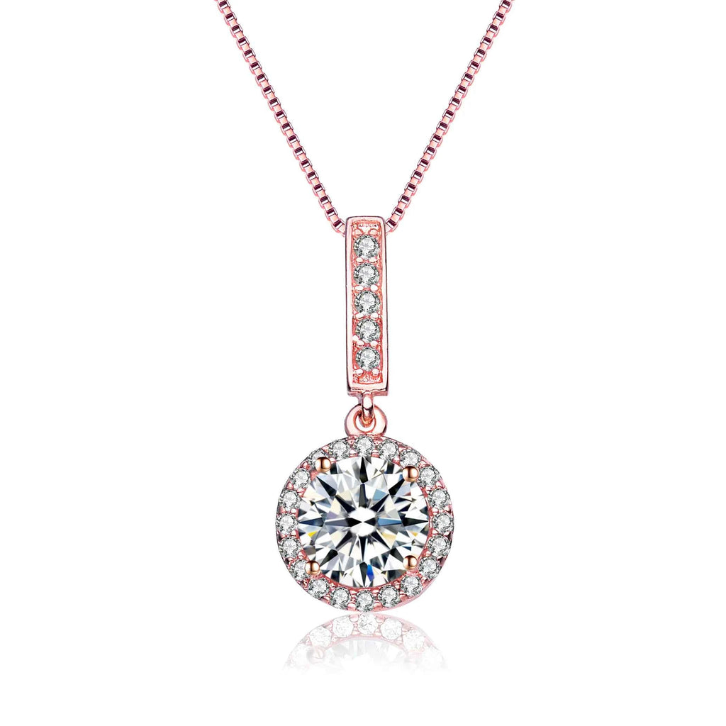 TD Collette Z Sterling Silver Pendant Necklace with Rose Gold Plating Clear Cubic Zirconia Solitaire Halo Featuring Zircon Pearl