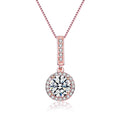 TD Collette Z Sterling Silver Pendant Necklace with Rose Gold Plating Clear Cubic Zirconia Solitaire Halo Featuring Zircon Pearl