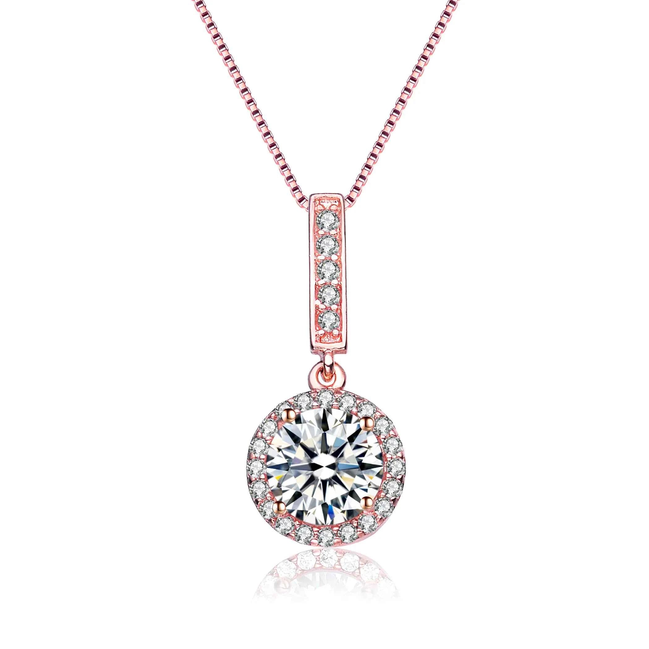 TD Collette Z Sterling Silver Pendant Necklace with Rose Gold Plating Clear Cubic Zirconia Solitaire Halo Featuring Zircon Pearl