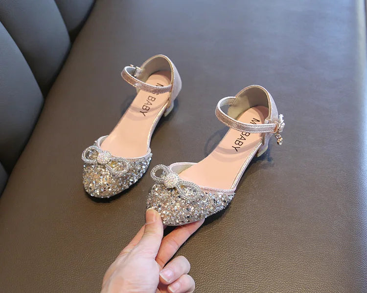 Girls High Heels for Kids Party Wedding Evening Dress Shoes 2026 Fashion Crystal Summer Princess Stockings Girl Sandals E02165