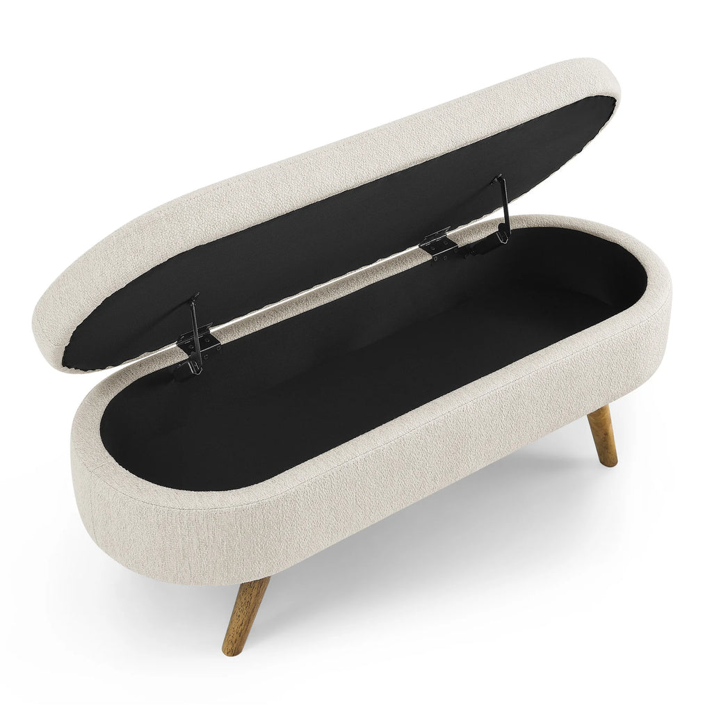 Ottoman Bed Bench with Adjustable Metal Legs Beige Fabric 43.5"x16"x16" Oval Storage Home Bedroom Furniture